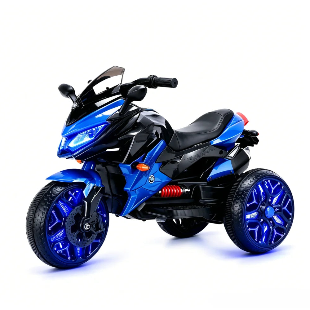 Kids Motorcycle Ride-On Motorcycle 3-Wheels Battery Powered Motorbike  Rechargeable 12 V kids  ride on toy with PU seat Training  Wheels/manual throttle/ drive by hand /Lighting  wheels
