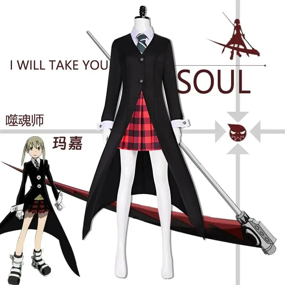 Maka Albarn Cosplay Costume Soul Eater MAKA Black Coat Combat Outfit Dress JK Sailor Uniform Shirt Wig Set For Women Comic Con