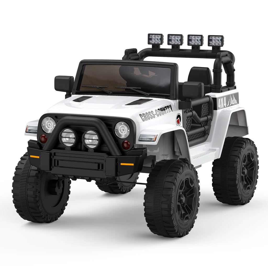 12V 2 Seater Kids Ride On Truck With Parent Remote Control, Electric Car With 2 Speeds, LED Lights, Bluetooth, USB, MP3, Lockable Doors