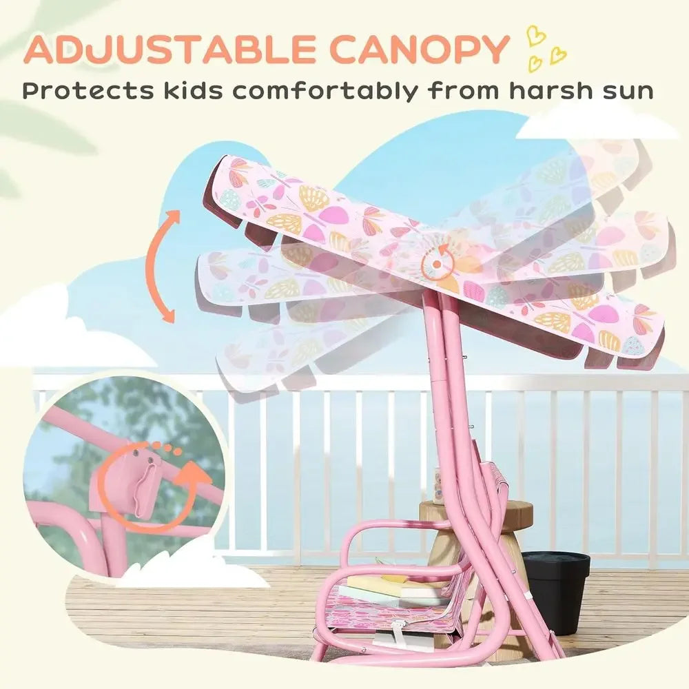 2-Person Pink Outdoor Swing Chair with Adjustable Seat and Safety Belt for Patio, Porch, or Garden