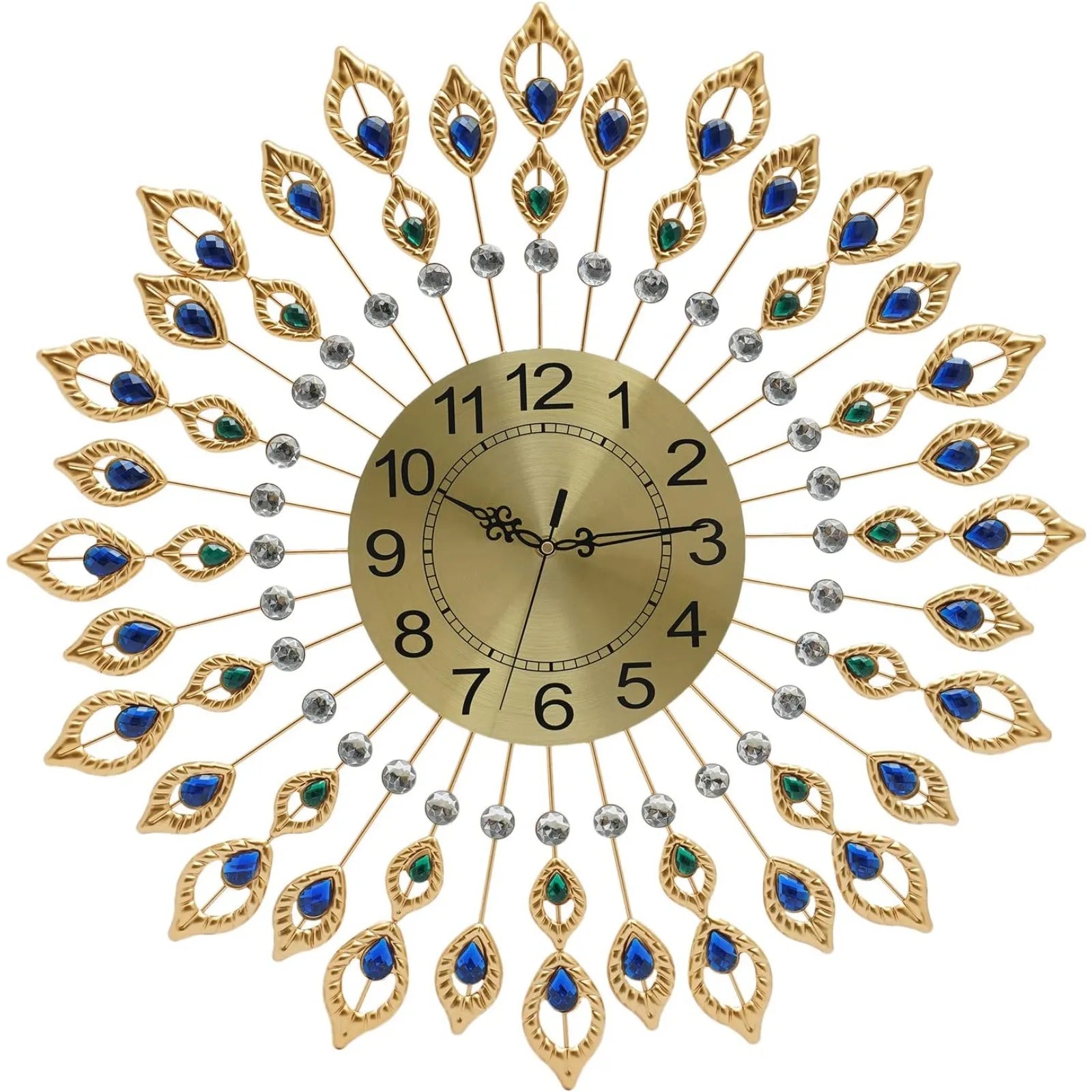 Wall Clock, 26.4" Peacock Wall Clock, Wall Mounted Decorative Clocks Gold, Modern 3D Clocks , Large Round Metal Silent Non-Ticking, for Living Room Decor