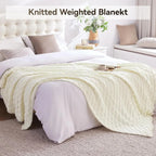 Knitted Weighted Blanket for Adults, 12lbs 48"x72", Breathable Chunky Knit, Cooling Heavy Blanket for Hot Sleepers, Ivory White