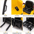 12V Kids Ride on Forklift Car with Tent, Electric Ride On Construction Car with Remote Control, Liftable Fork and Pallet, 2 Speeds, Music, USB, MP3 and Low-Power Alarm