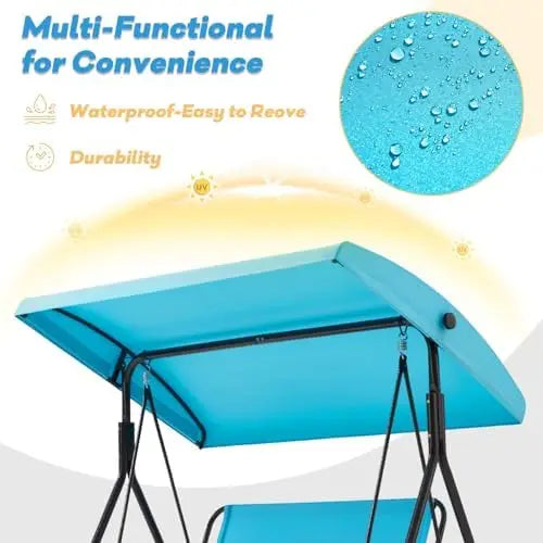 3 Seat Patio Swing, Outdoor Swing with Removable Cushions, Porch Swing with Adjustable Canopy for Backyard, Porch