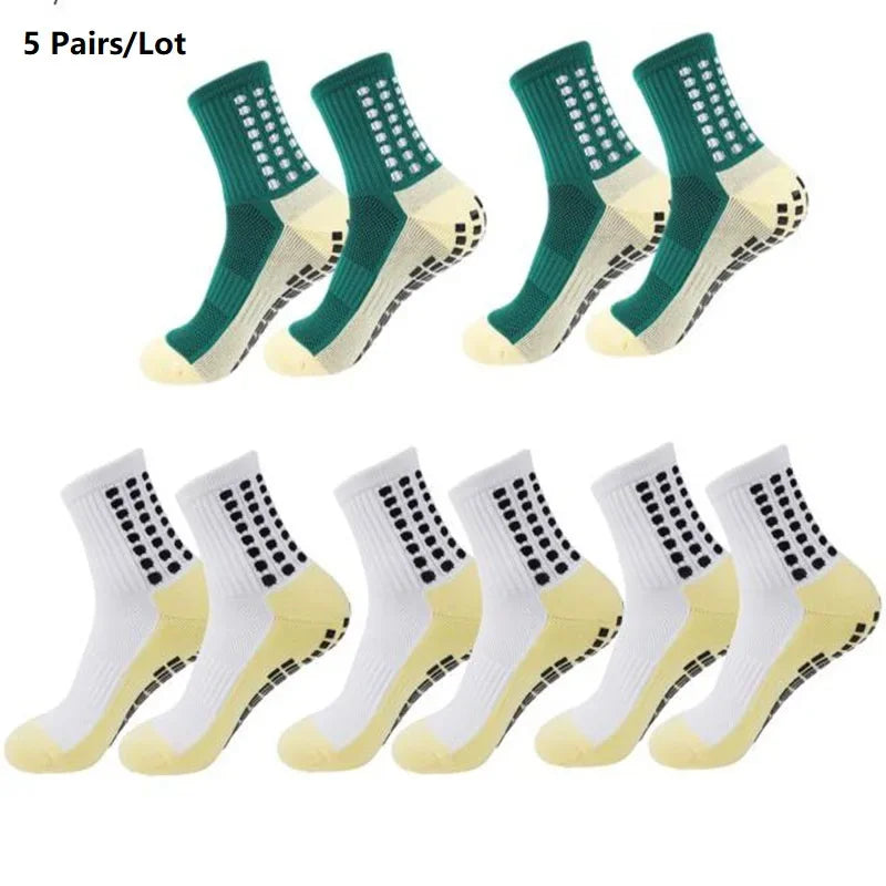 1/5/10/20 Pairs Unisex Mid Calf Sports Socks Silicone Anti Slip Dots Football Basketball Yoga Athletic Socks For Men