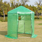Walk-In Hexagonal Greenhouse for gardening use, PE cover and metal frame, green color, durable and weather-resistant