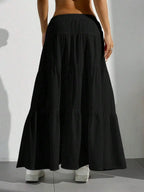 Flared Long Skirt Spring Summer Women Euro American Loose Tie Strap Splice Midi Skirt Light Soft Fabric Flowy Vacation Daily Casual Bottoms