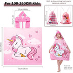 Children's Hooded Microfiber Poncho Towels, Quick-Drying Beach Cover-ups, Bathrobes for Pool and Bath