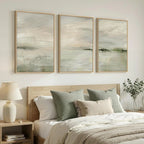 Set of 3 Framed Sage Green Calming Abstract Landscape Canvas Wall Art Prints 24 X 36 Inch, Neutral Tone Wall Decor for Hallway Dining Room Bedroom Office Indoor Home Display