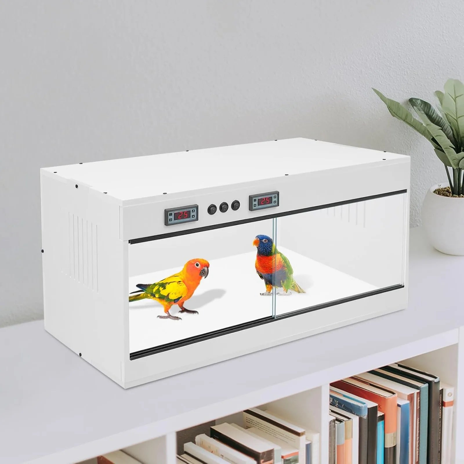 PVC Large Reptile Tank, 31.5x15.8x15.8 Front Opening Reptile Terrarium w/ Dual Temperature Controller Snake Enclosure Reptiles Feeding Box w/ Glass Sliding Door for Chameleon Lizard Snake