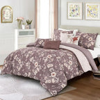 King Size 7-Piece Mauve Botanical Bedding Set