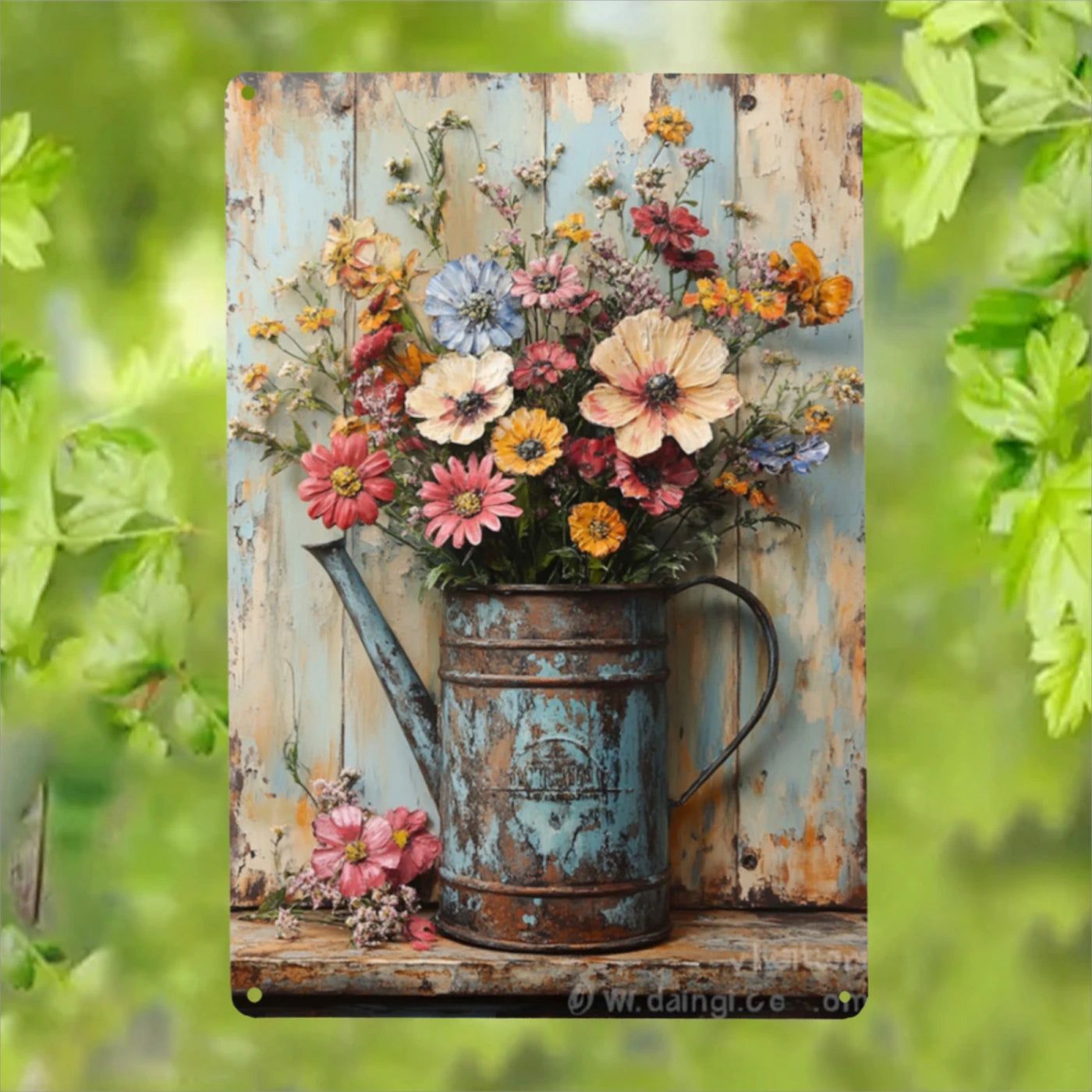 7.8x11.8" Vintage Floral Metal Wall Art | Rustic Farmhouse Decor with Watering Can - Indoor/Outdoor Decoration for Home, Cafe, Garden, Patio - No Wiring Needed - Perfect Housewarming or Wedding Gift - Durable Aluminum Sign, G