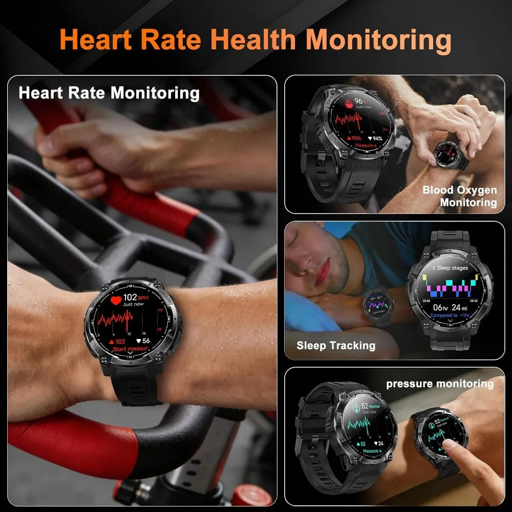 Military-Style Smartwatch for Men with GPS, AMOLED Display, Bluetooth Calling, and 170+ Sports Modes