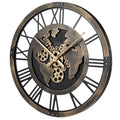 Large Wall Clock, 27” Gear Clock w/ World Map, Non-Ticking Decorative Metal Clock