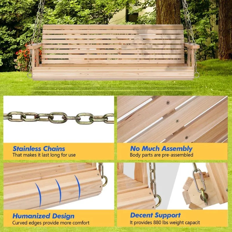 Heavy Duty Outdoor Swing Chair Bench Only Wooden Porch Swing with Chains Outdoor Furniture