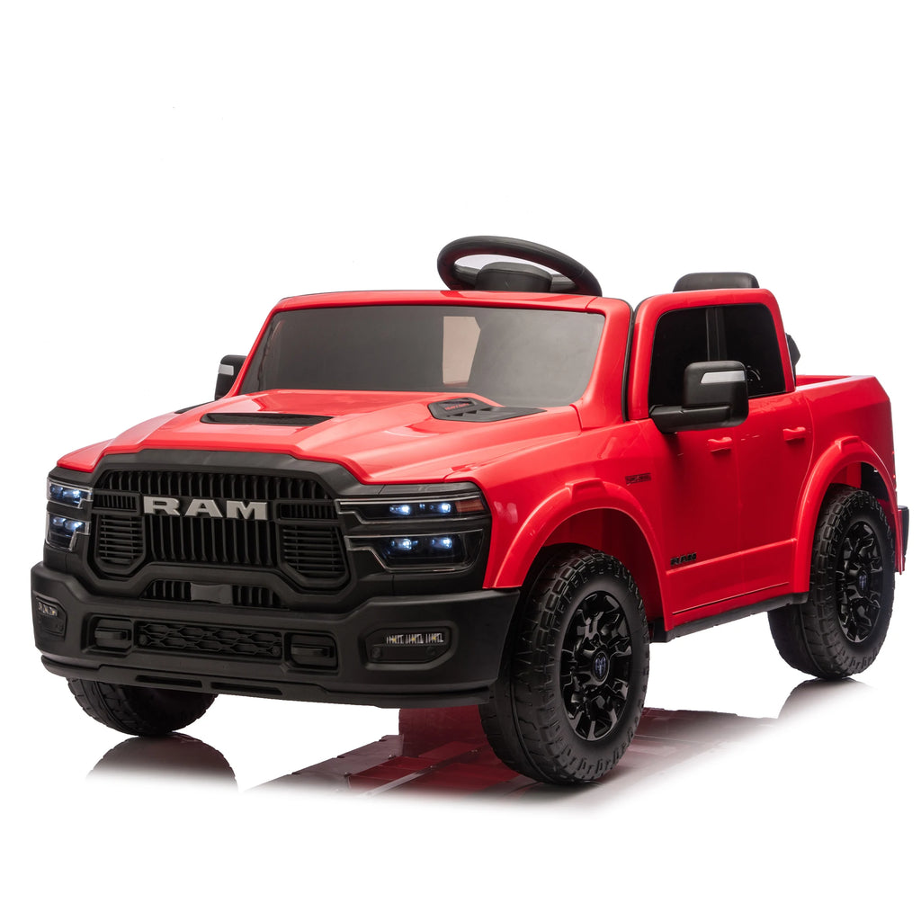 24V 160W Kids Ride on Electric Truck with Parent Remote Control Suspension LED Lights Bluetooth Music Storage Red Tan Cars