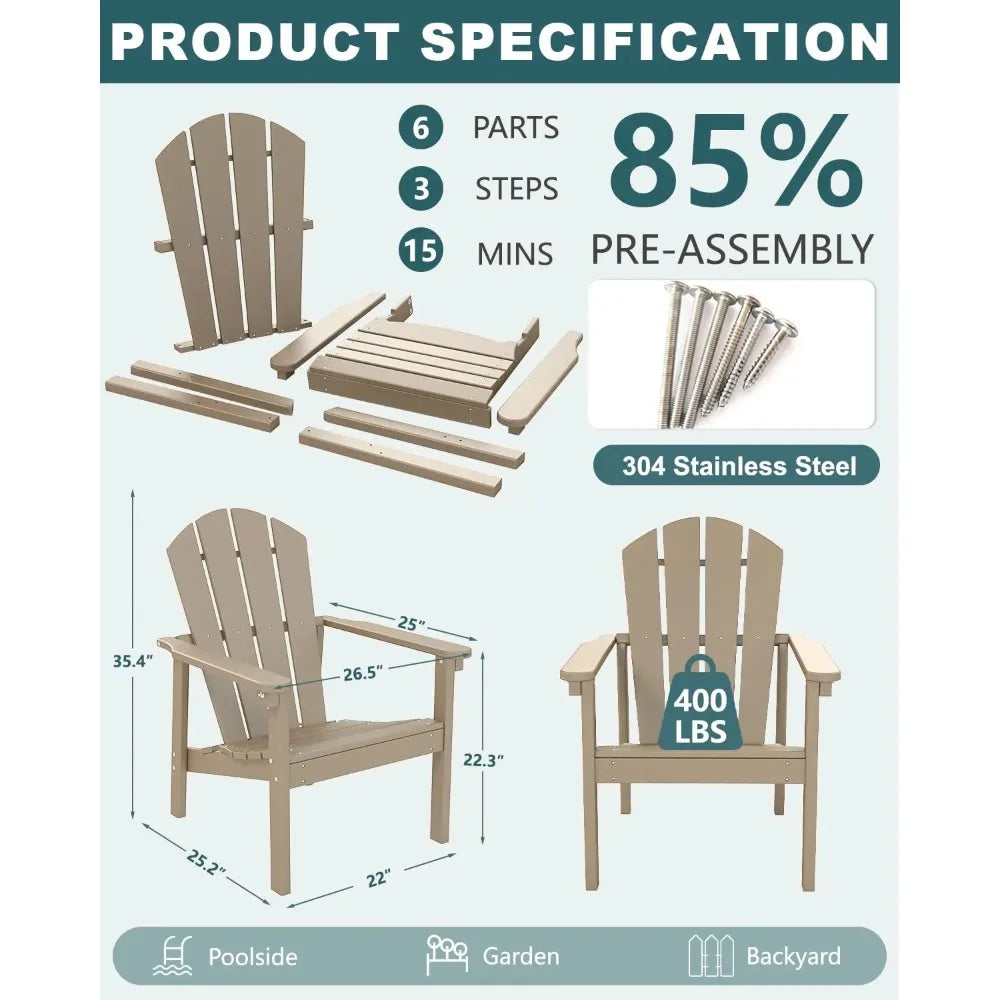 Adirondack Chair Set of 4, All Weather HDPE Fire Pit Chairs, Oversized Plastic Adirondack Chair for Outdoor,, Customized