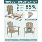 Adirondack Chair Set of 4, All Weather HDPE Fire Pit Chairs, Oversized Plastic Adirondack Chair for Outdoor,, Customized