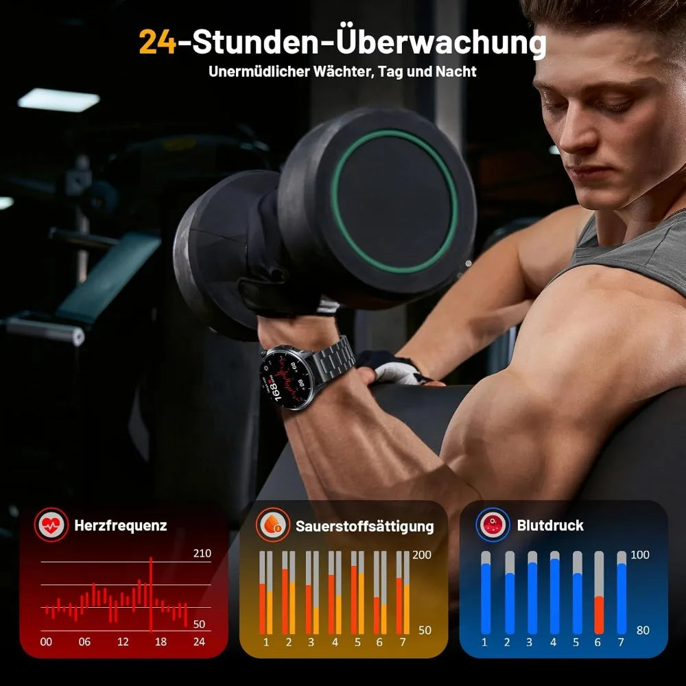 1.52" HD Fitness Tracker Watch with Blood Pressure, SpO2, Heart Rate, Sleep Monitor, 110 Sports Modes, 1000mAh Battery for Men