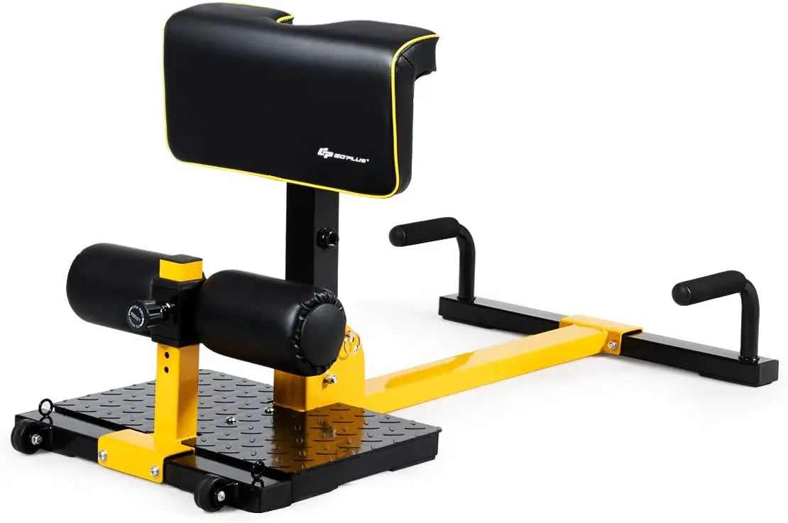Home Gym Core Workout, PVC Material, Yellow & Black, 8 - in - 1 Sissy Squat Machine with Anti - Skid and Handy Wheels