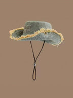 1pc Women's Retro Washed Frayed Edge Drawstring Bucket Hat, Outdoor Hiking Sun Hat, Student Sun Protection Hat, Suitable For