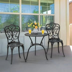 Outdoor 3-Piece All-Weather Cast Aluminum Patio Bistro Set with Umbrella Hole for Balcony and Yard, Black