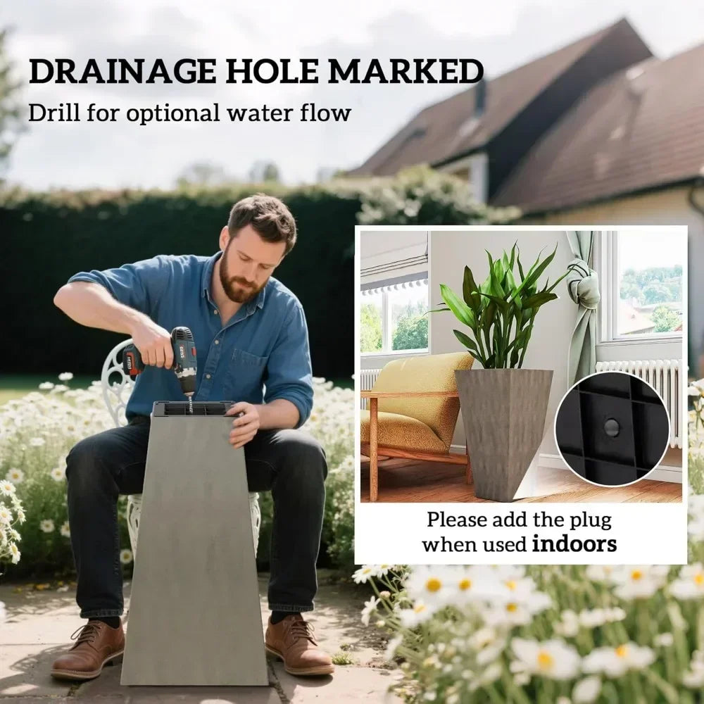 Set of 3 Tall Outdoor Flower Plant Pots 28' Indoor Planters with Drainage Hole for Porch Patio Deck