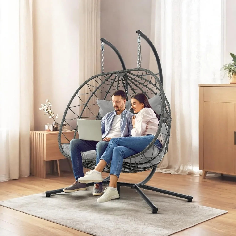 Two Person Hammock Swing Chair with Cushion for Indoor and Outdoor Use