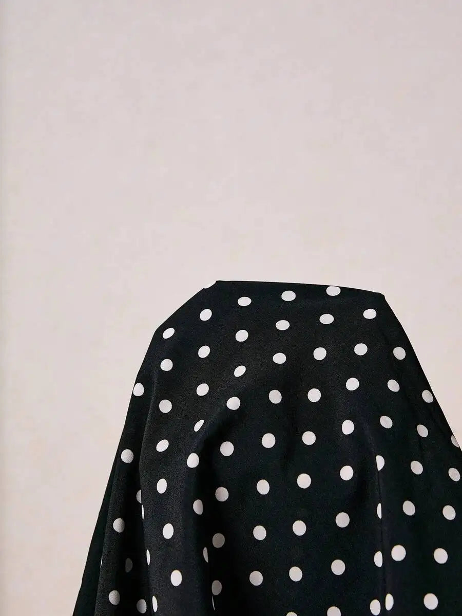 Womens Black White Polka Dot Button Front Midi Dress Lace Peter Pan Collar Long Sleeve Vintage Tea Party Dress
