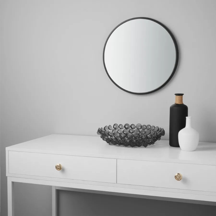 18-Inch Black Round Decorative Wall Mirror for Bathroom or Living Room