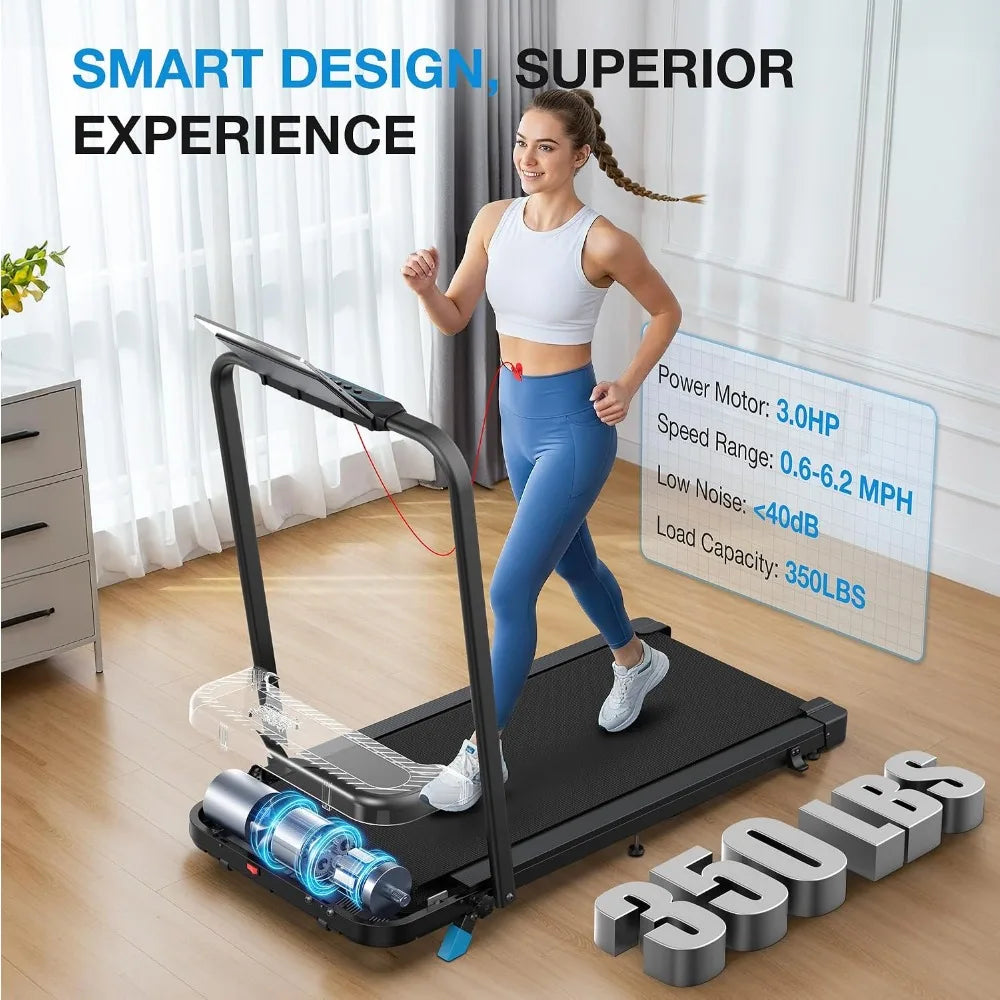 Compact Folding Treadmill with Incline, Handle Bar, and Voice Control for Home Use