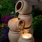 Eco-Friendly 3-Tier Cascading Jars Outdoor Water Fountain with LED Lights for Patio and Backyard Decor