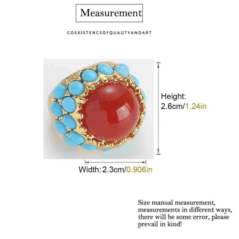 Vintage Red Stone Rings For Woman Round High Quality Blue Glaze Gold Color Luxury Designer Jewelry Accessories Party 2026
