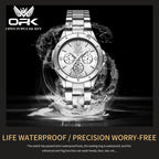 OPK 6001 Original Quartz Movement Elegance Watch For Women Chronograph Stainless Steel Three Simple Small Dials HD Luminous Function Life Waterproof Watch