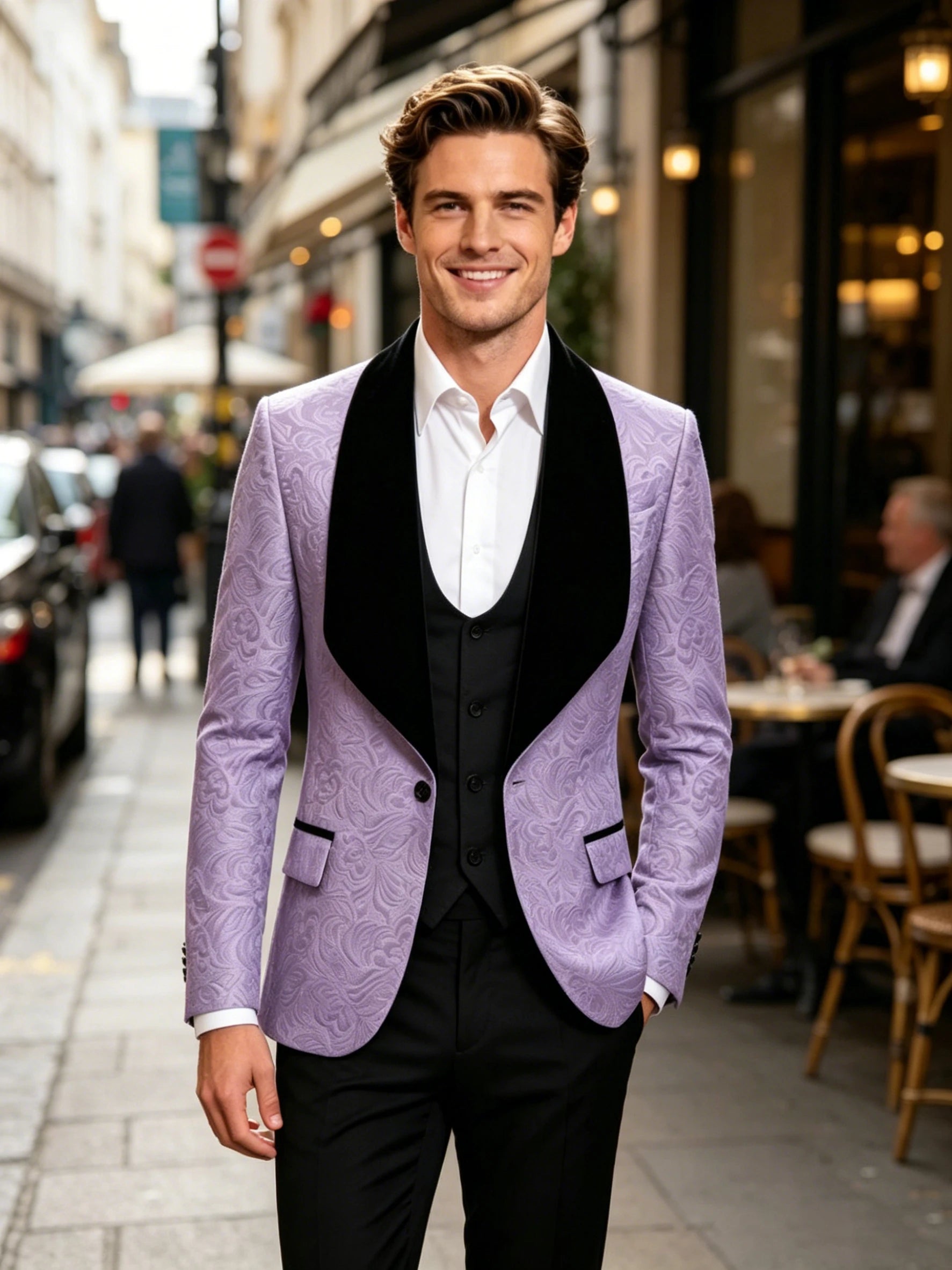 Men Suit 3 Piece Slim Fit Tuxedo for Men Paisley Suit Tux Shawl Lapel One Button Blazer Waistcoat Pant Set for Prom