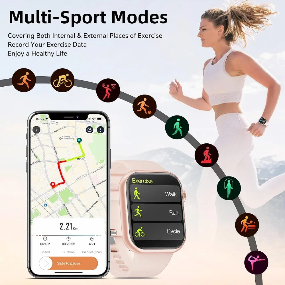 Smart Watch 1.85" Fitness, Call Answer, Custom Dials, Pedometer, Calories, Multi-Sport Modes, Voice Assistant for Android/iOS