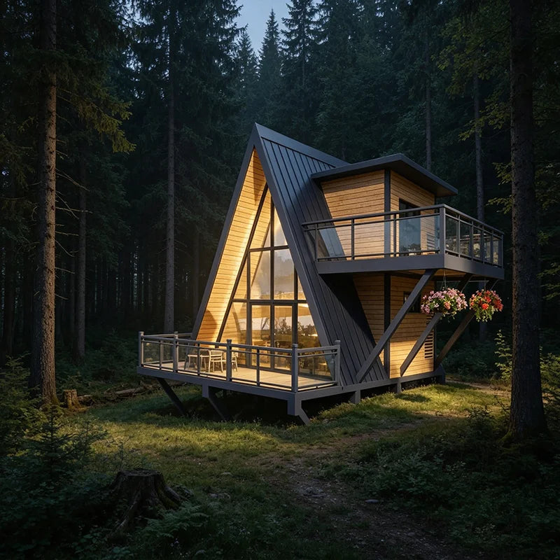 Customized A-Frame Wooden Cottage Custom Design Prefabricated Triangle Tiny House Fire-Resistant Spacious Living Outdoor Hotel