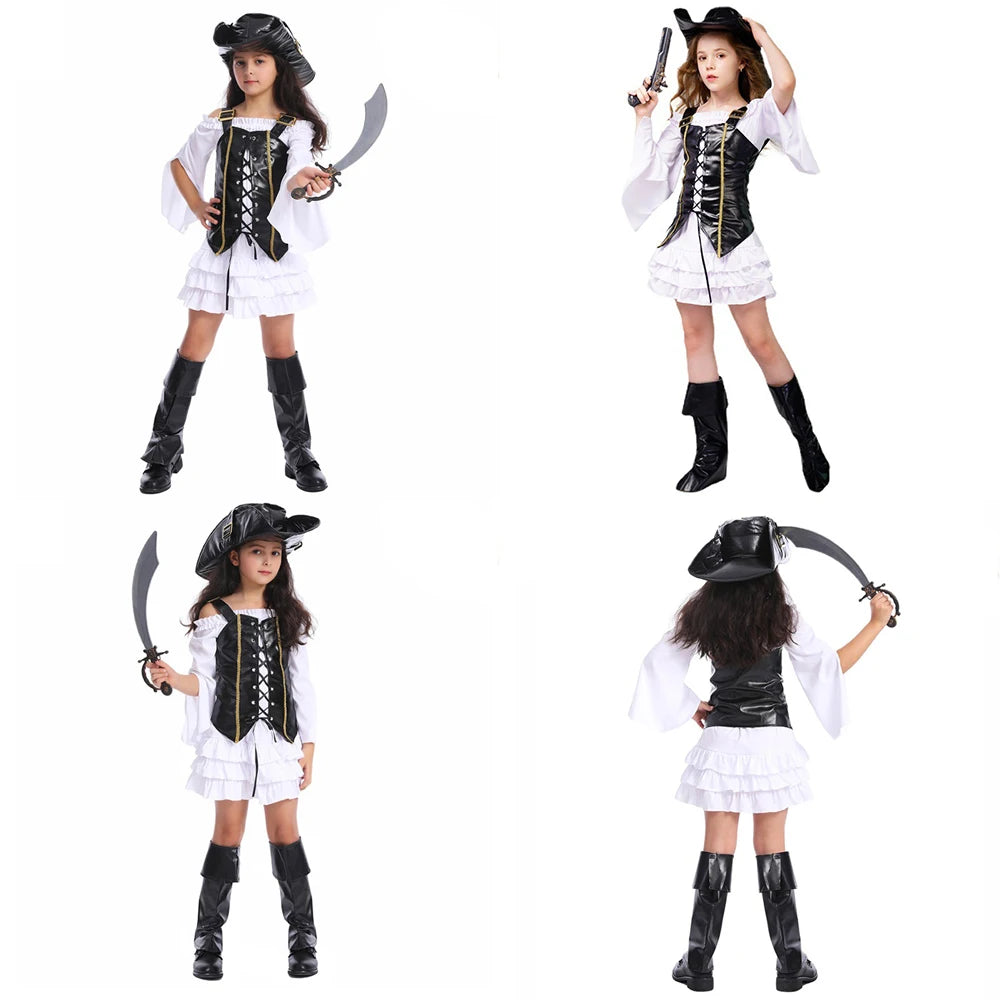 Halloween Costume Adult Women Pirate Buccaneer Corset Top Blouse Tiered Skirt Boots Set, Victorian Renaissance Fair Masquerade Party Carnival Stage Show Performance Dress Up