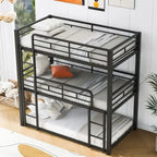 Sturdy Triple Bunk Bed - Twin Over Twin Over Twin Metal Frame for Kids, Teens, Adults in Black
