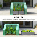 Mini greenhouse for garden bed use, green and dark gray colored durable plastic construction with UV protection and ventilation