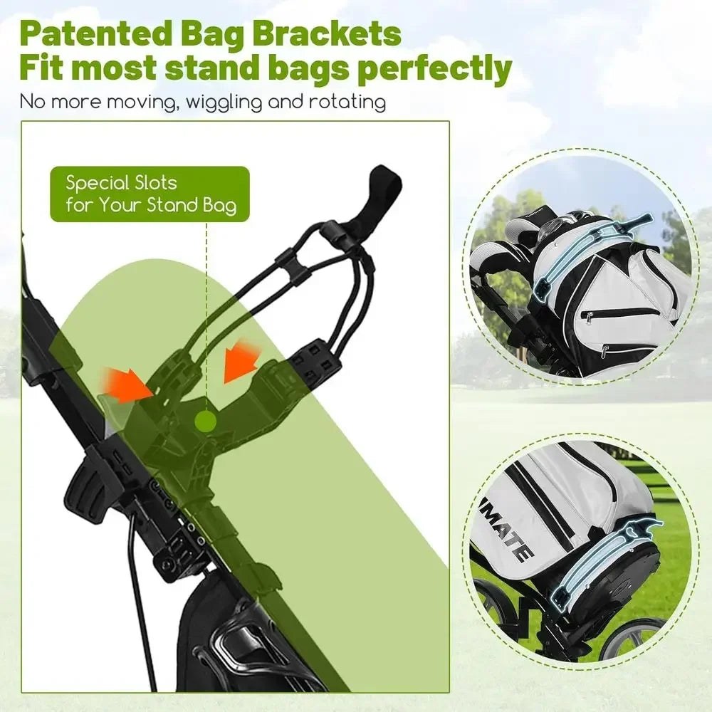 3-Wheel Folding Golf Cart with Adjustable Seat, Umbrella Holder, and Foot Brake for Men & Women