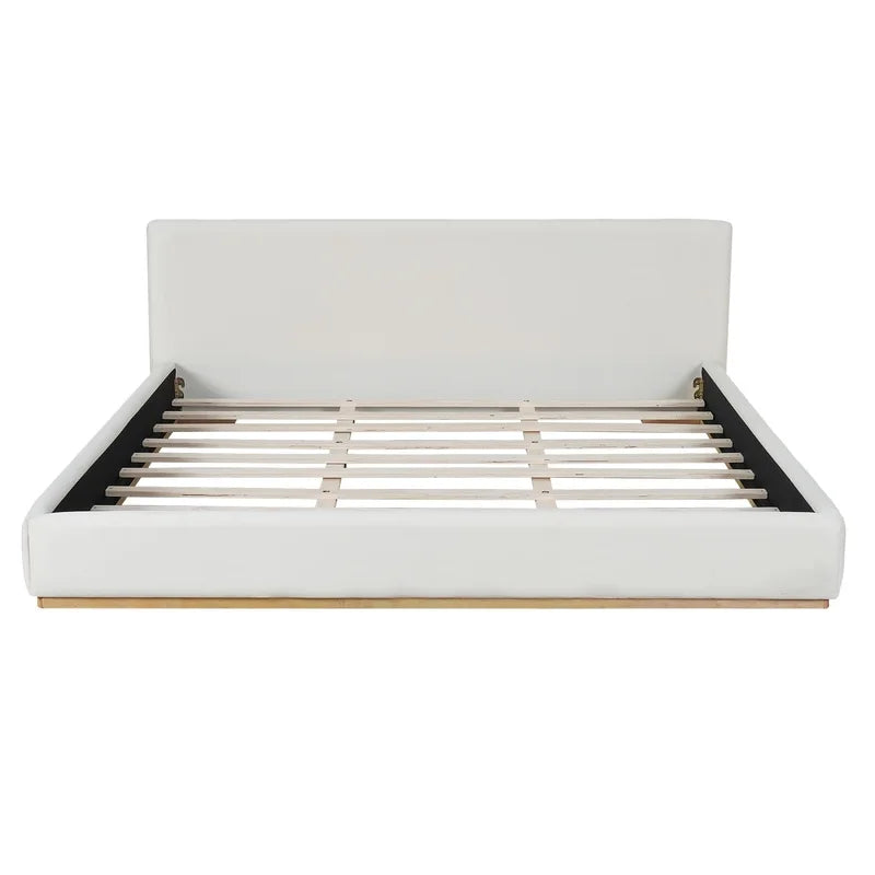 Elegant White Upholstered King Bed with Solid Wood Frame for Ultimate Comfort