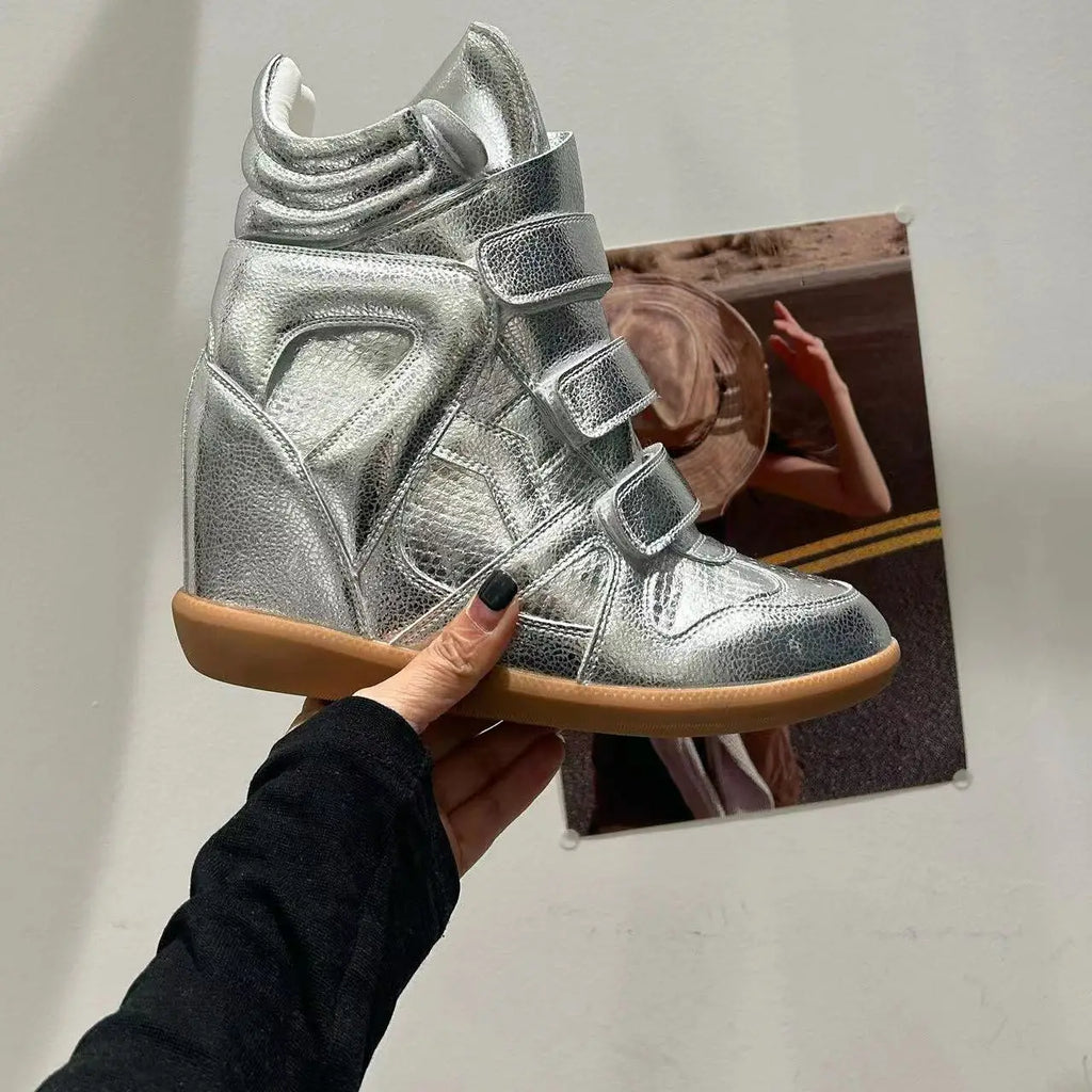 Vintage Style High Top Wedge Sneakers Women Hidden Heel Platform Shoes Chunky Trainer Hook Loop Strap Casual Fashion Board Shoes 2026 New