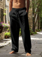 Men White Linen Loose Casual Long Pants For Spring Summer Autumn