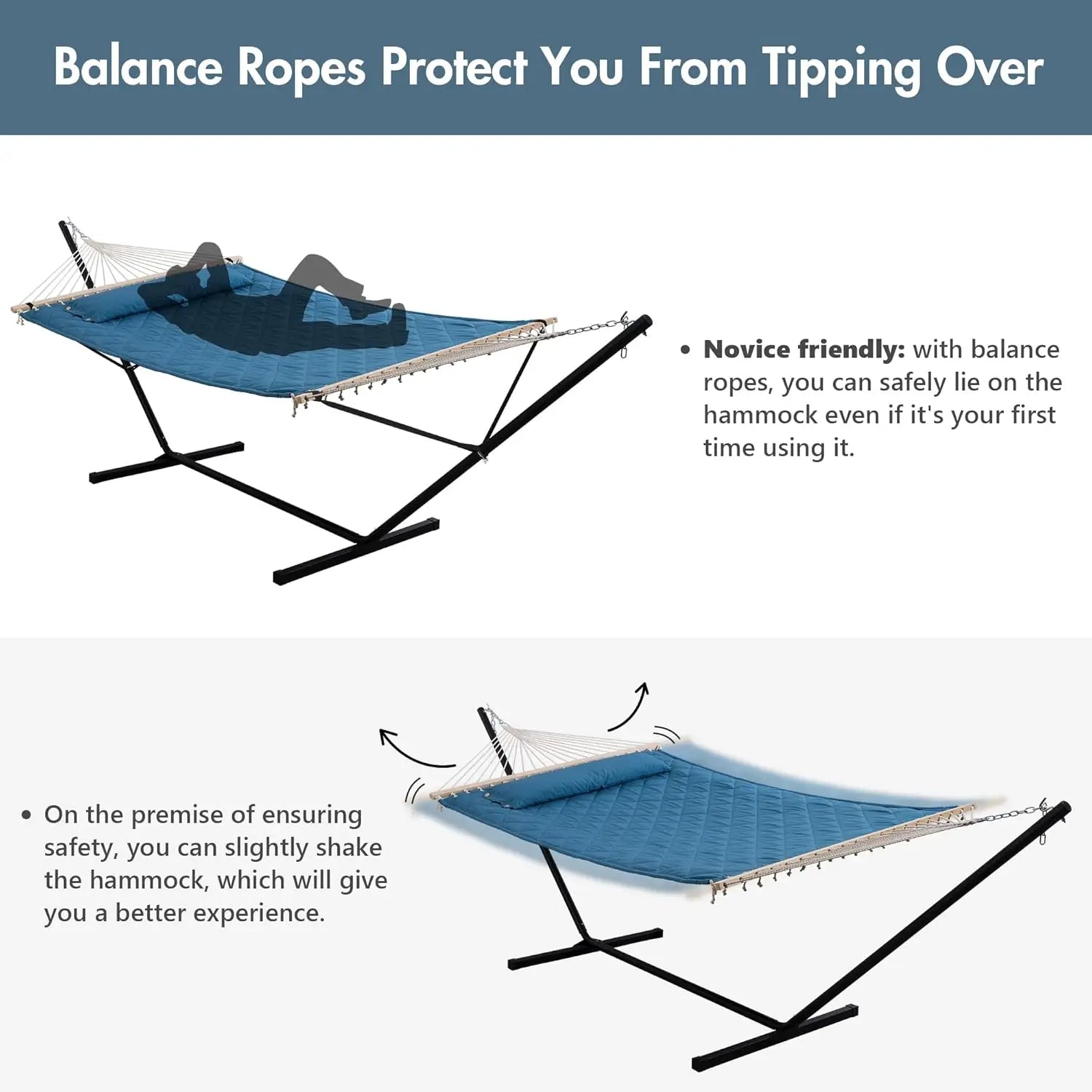 Outside Blue Double Quilted Hammock with 12 Feet Heavy Duty Steel Stand, 450 LBS Weight Capacity