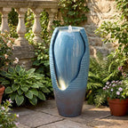 32 Inch Tall Jar Water Fountain with LED Lights and Pump Vintage Ceramic-Look
