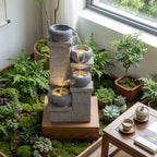 4-Tier Outdoor Water Fountain Cascading Bowl Waterfall Fountain with LED Lights