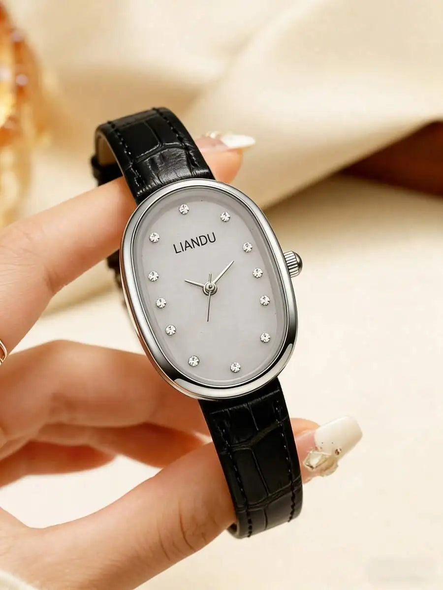 LIANDU LIANDU Vintage Fashion Minimalist Casual Women's Watch, Oval Case, PU Strap, Exquisite Small Dial, Elegant And Charming,