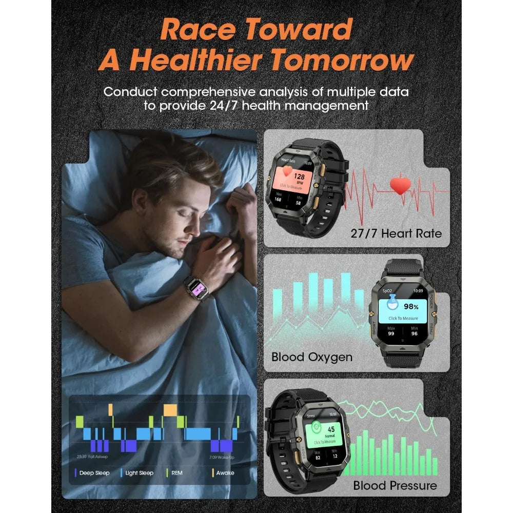 Call & Fitness Tracking Watches for Men, Compatible with Android/iPhone, Waterproof & Health/Sports Features