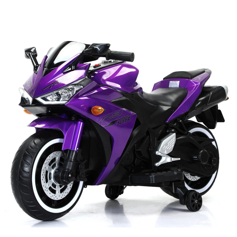 Kids Motorcycle 12 V Motorcycle For Kids 3-8 Years Boys Girls,Kids Motorcycle Ride On Toy With Training  Wheels/Manual Throttle/ Drive By Hand /Lighting  Wheels